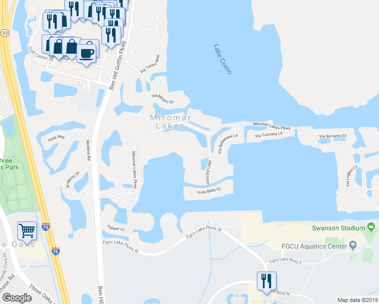 map of restaurants, bars, coffee shops, grocery stores, and more near 2587 Mulligan Drive in Fort Myers