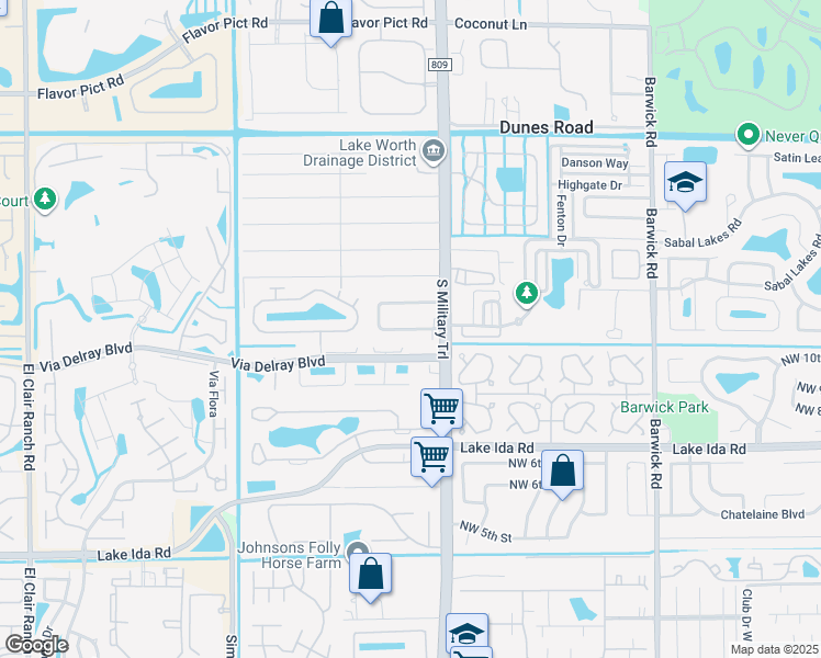 map of restaurants, bars, coffee shops, grocery stores, and more near 5087 Oak Hill Road in Delray Beach