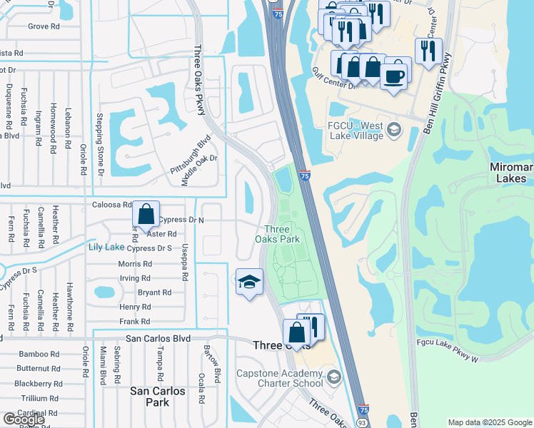 map of restaurants, bars, coffee shops, grocery stores, and more near 17951 Castle Harbor Drive in Fort Myers