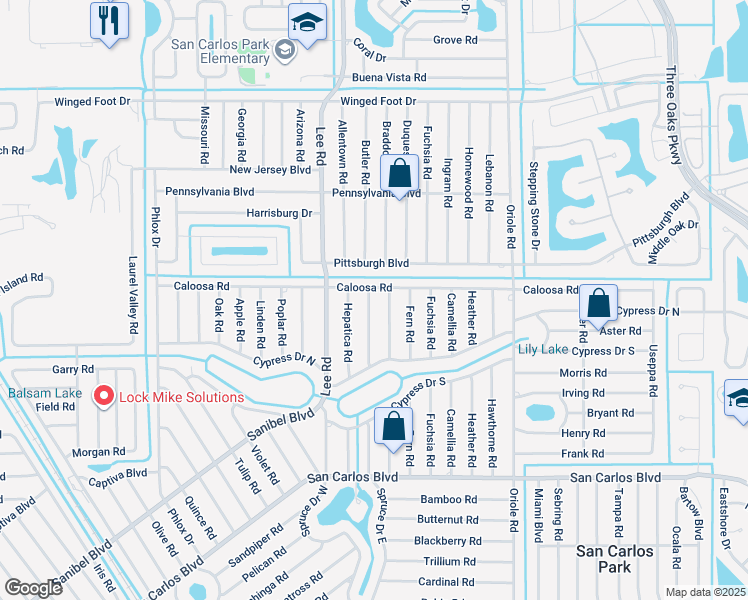 map of restaurants, bars, coffee shops, grocery stores, and more near 8303 Caloosa Road in Fort Myers