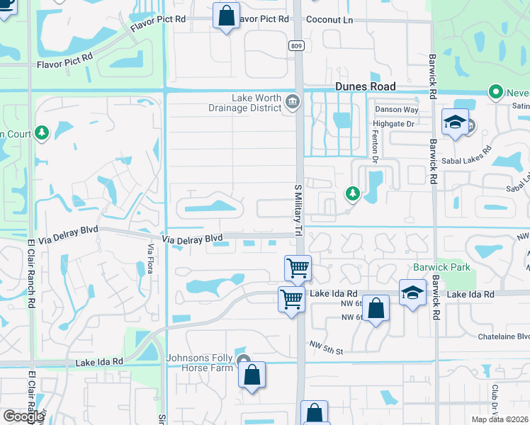 map of restaurants, bars, coffee shops, grocery stores, and more near 5095 Beechwood Road in Delray Beach