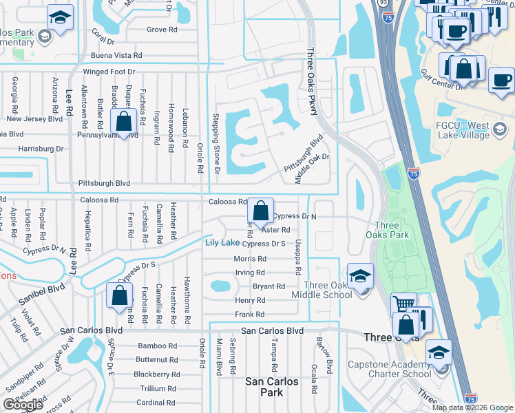 map of restaurants, bars, coffee shops, grocery stores, and more near 9087 Caloosa Road in Fort Myers