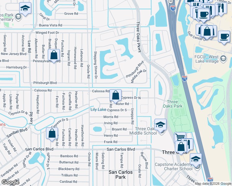 map of restaurants, bars, coffee shops, grocery stores, and more near 9087 Caloosa Road in Fort Myers