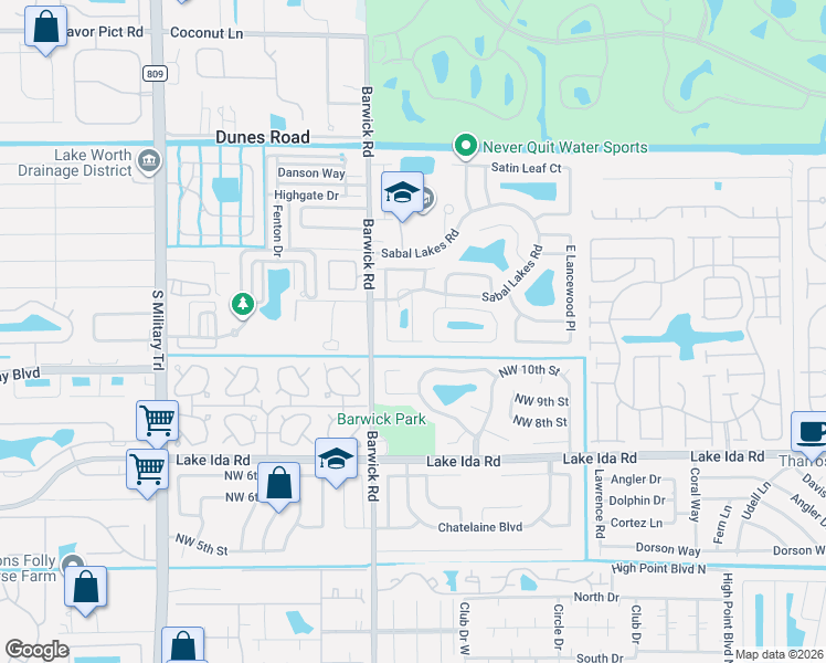 map of restaurants, bars, coffee shops, grocery stores, and more near 1191 West Magnolia Circle in Delray Beach