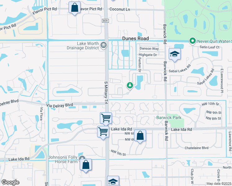 map of restaurants, bars, coffee shops, grocery stores, and more near 1406 West Wickham Circle in Delray Beach