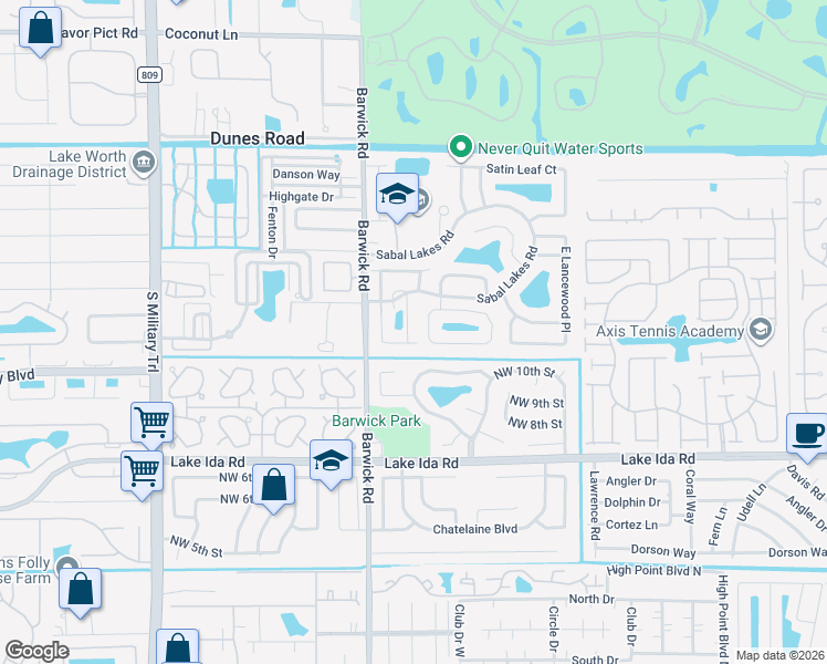 map of restaurants, bars, coffee shops, grocery stores, and more near 1145 East Magnolia Circle in Delray Beach