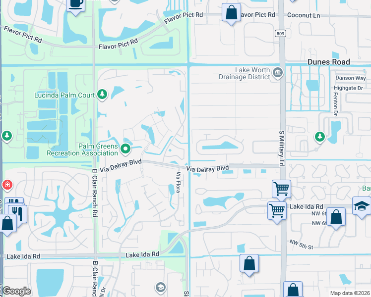 map of restaurants, bars, coffee shops, grocery stores, and more near 13608 Coconut Palm Court in Delray Beach