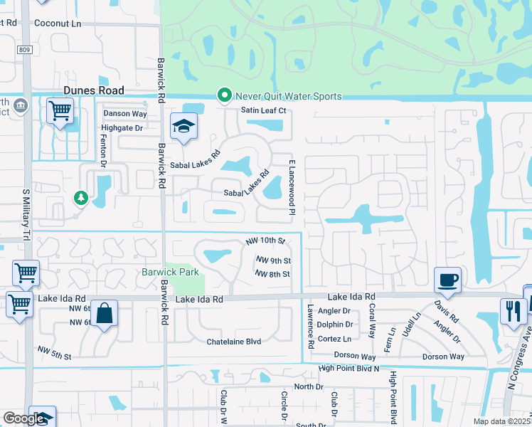 map of restaurants, bars, coffee shops, grocery stores, and more near 3745 Riverside Way in Delray Beach