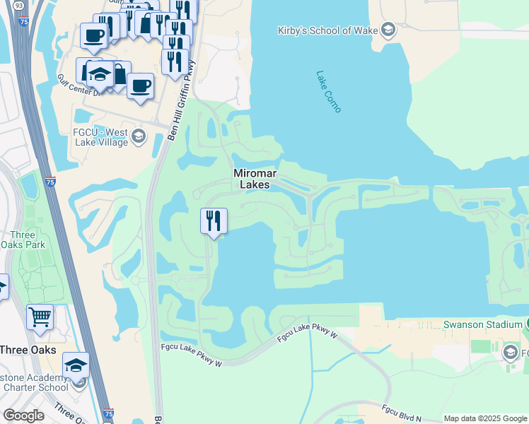 map of restaurants, bars, coffee shops, grocery stores, and more near 10721 Mirasol Drive in Miromar Lakes