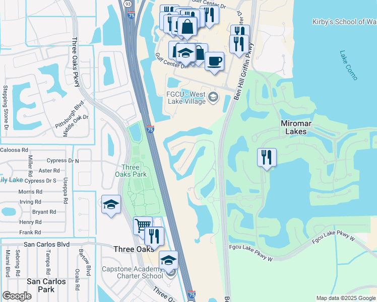 map of restaurants, bars, coffee shops, grocery stores, and more near 10018 Isola Way in Miromar Lakes
