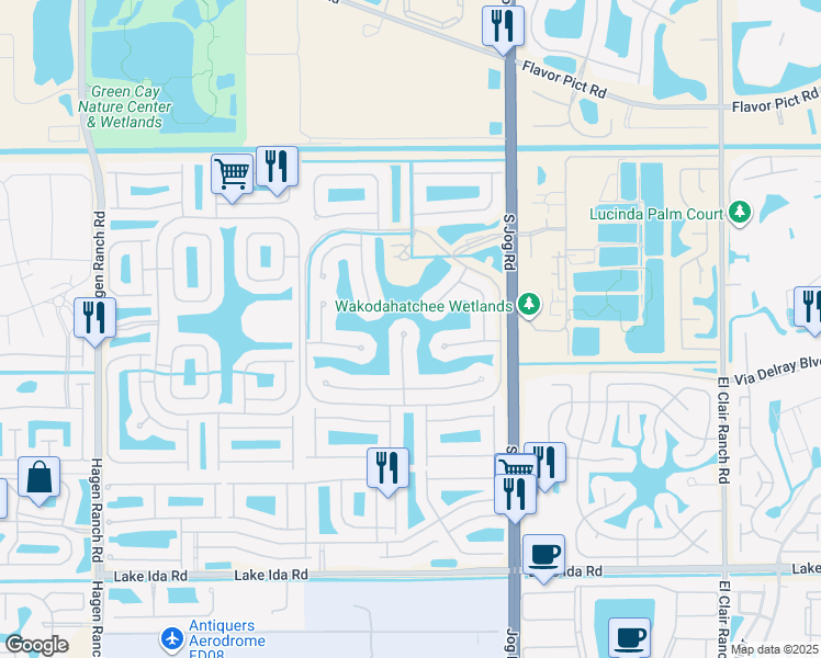 map of restaurants, bars, coffee shops, grocery stores, and more near 13434 Shell Beach Court in Delray Beach
