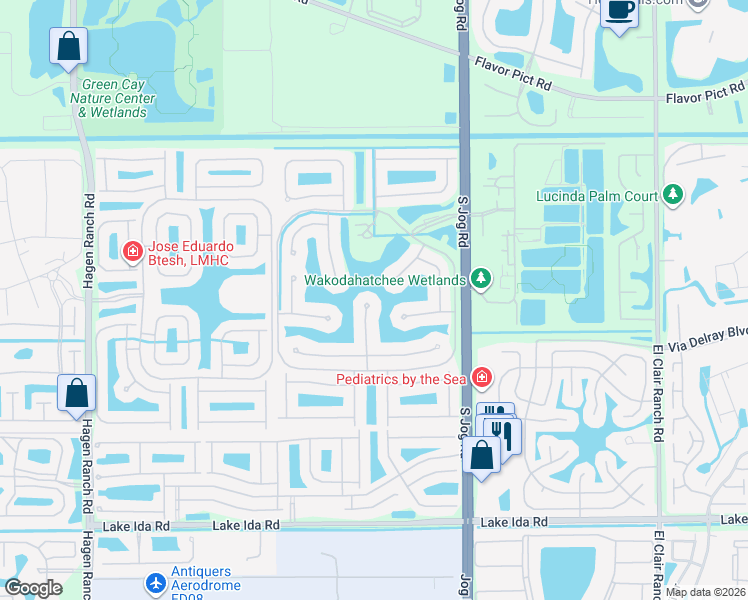 map of restaurants, bars, coffee shops, grocery stores, and more near 13434 Shell Beach Court in Delray Beach