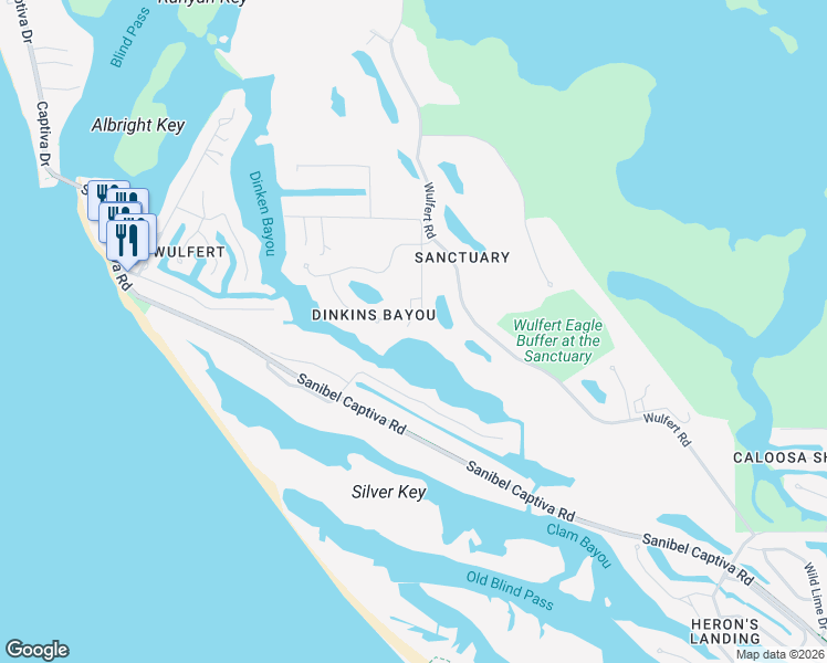 map of restaurants, bars, coffee shops, grocery stores, and more near 2405 Los Colony Road in Sanibel