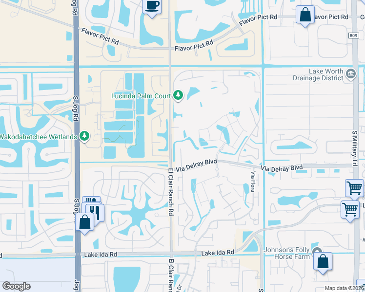 map of restaurants, bars, coffee shops, grocery stores, and more near 6200 Via Delray Boulevard in Delray Beach