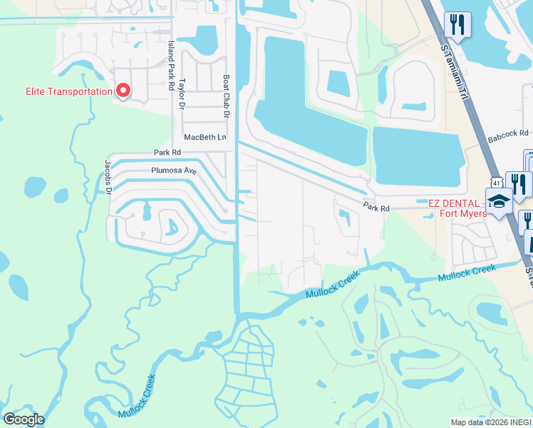 map of restaurants, bars, coffee shops, grocery stores, and more near 18221 Pioneer Road in Fort Myers