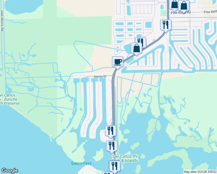 map of restaurants, bars, coffee shops, grocery stores, and more near 18115 Cutlass Drive in Fort Myers Beach