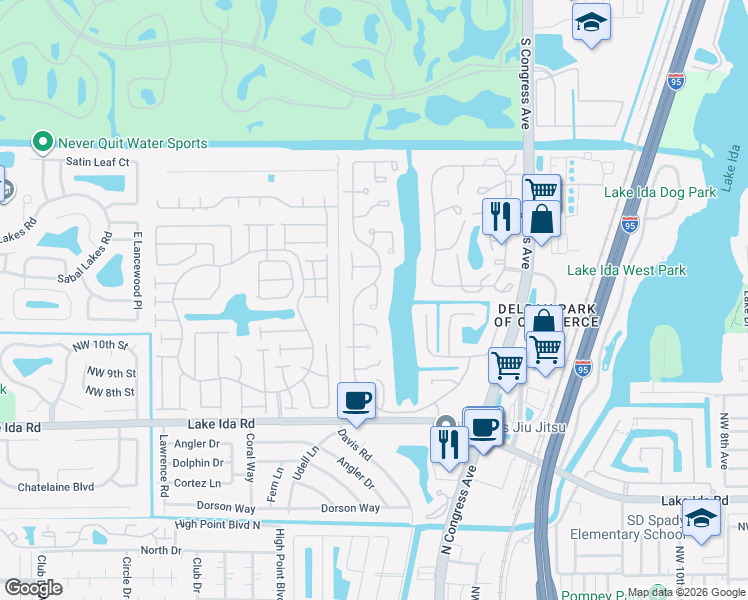 map of restaurants, bars, coffee shops, grocery stores, and more near 1290 Northwest 21st Terrace in Delray Beach