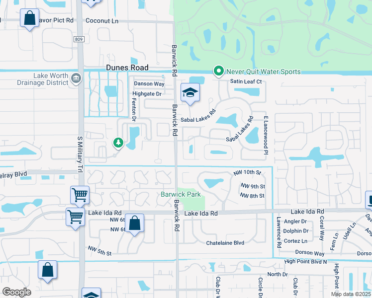 map of restaurants, bars, coffee shops, grocery stores, and more near 1191 West Magnolia Circle in Delray Beach