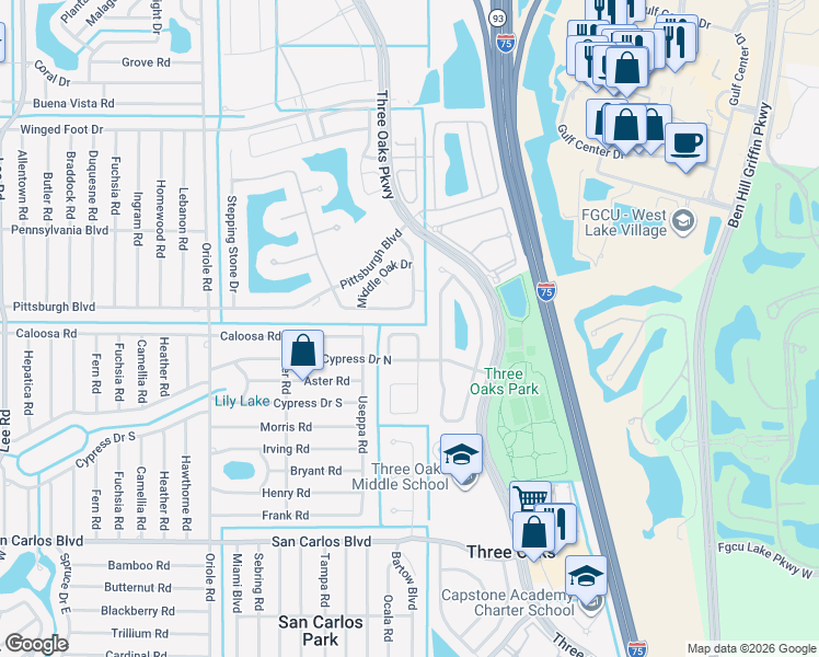 map of restaurants, bars, coffee shops, grocery stores, and more near 9259 Crocus Court in Fort Myers