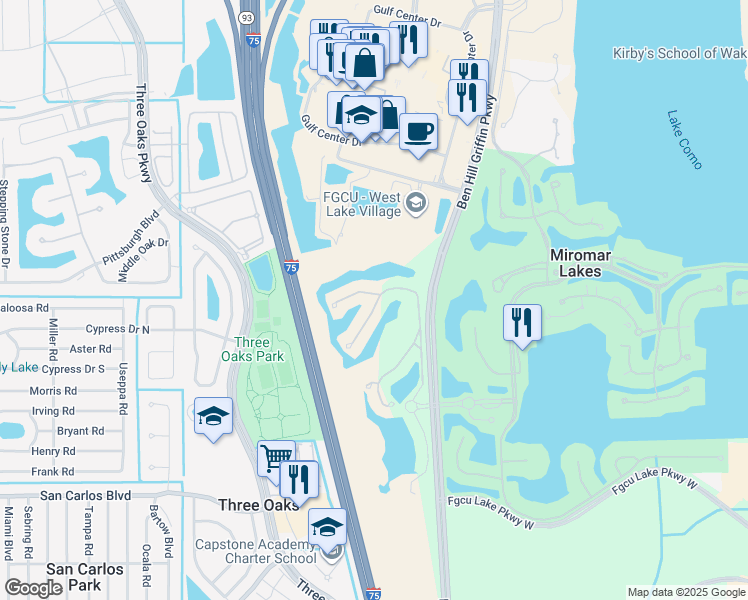 map of restaurants, bars, coffee shops, grocery stores, and more near 10018 Isola Way in Miromar Lakes