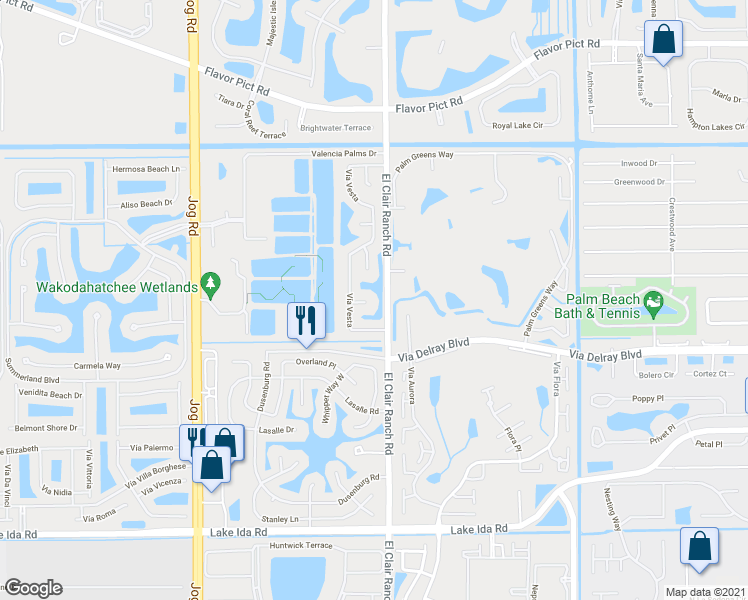 map of restaurants, bars, coffee shops, grocery stores, and more near 6038 Vía Silvanus in Delray Beach