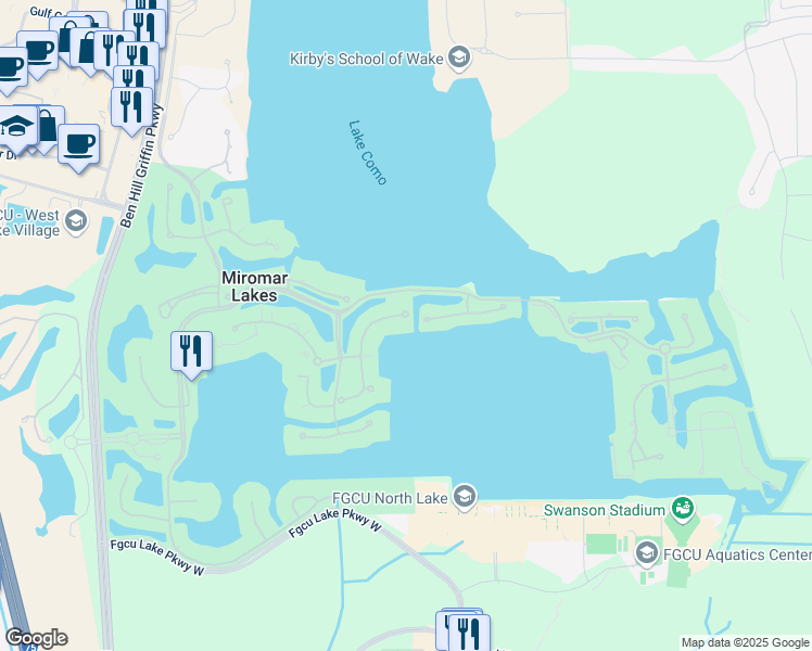 map of restaurants, bars, coffee shops, grocery stores, and more near 17981 Via Bellamare Lane in Miromar Lakes