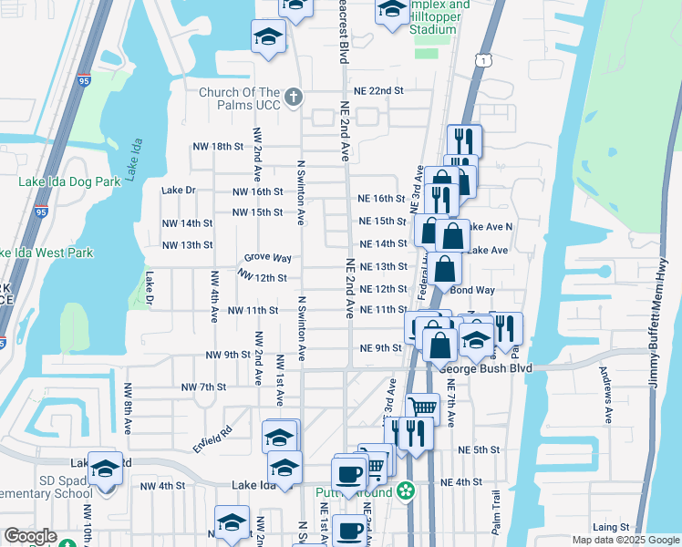 map of restaurants, bars, coffee shops, grocery stores, and more near 122 Northeast 13th Street in Delray Beach
