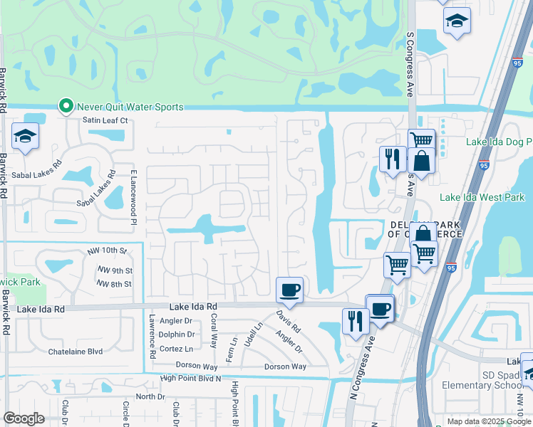map of restaurants, bars, coffee shops, grocery stores, and more near 2325 Northwest 12th Street in Delray Beach