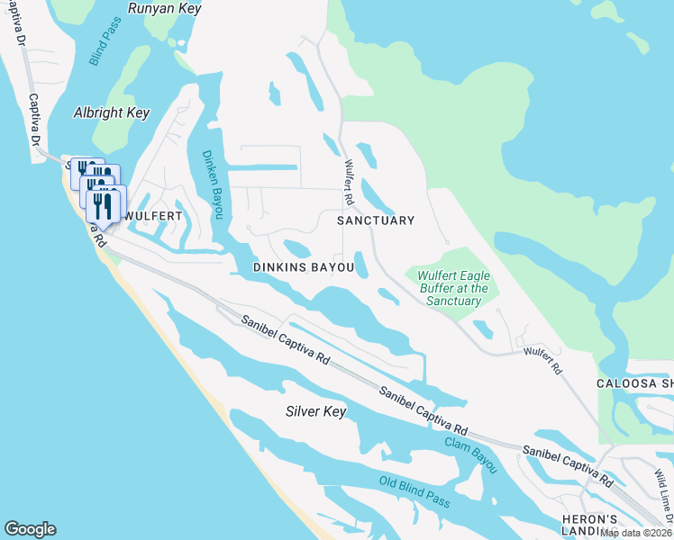 map of restaurants, bars, coffee shops, grocery stores, and more near 2405 Los Colony Road in Sanibel