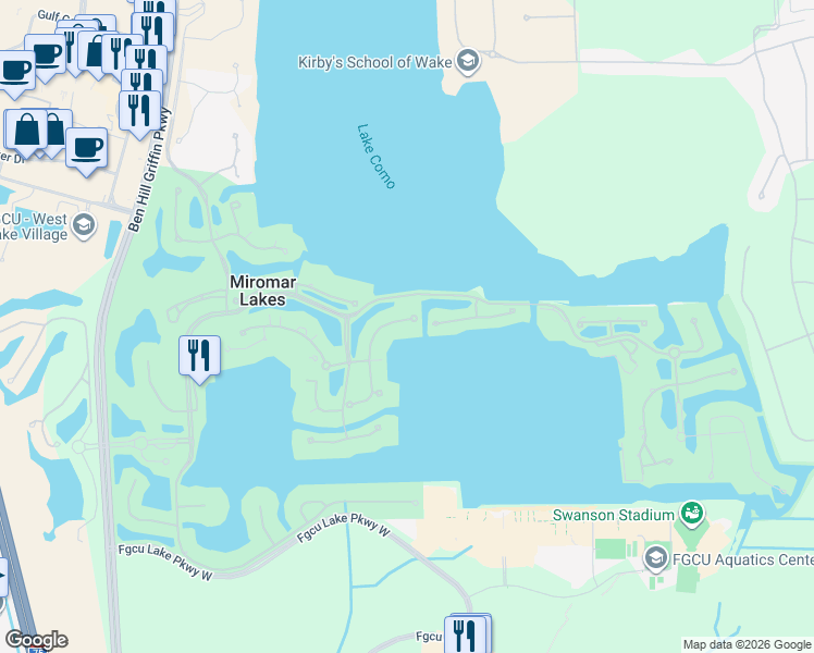 map of restaurants, bars, coffee shops, grocery stores, and more near 17991 Via Bellamare Lane in Miromar Lakes