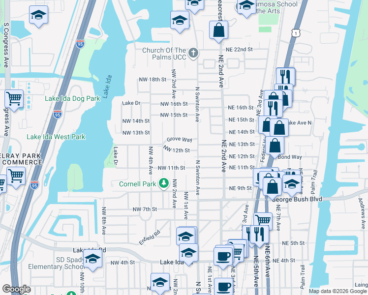 map of restaurants, bars, coffee shops, grocery stores, and more near 33 Northwest 12th Street in Delray Beach