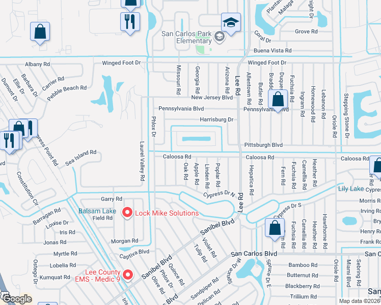 map of restaurants, bars, coffee shops, grocery stores, and more near 8115 Caloosa Vista Road in Fort Myers