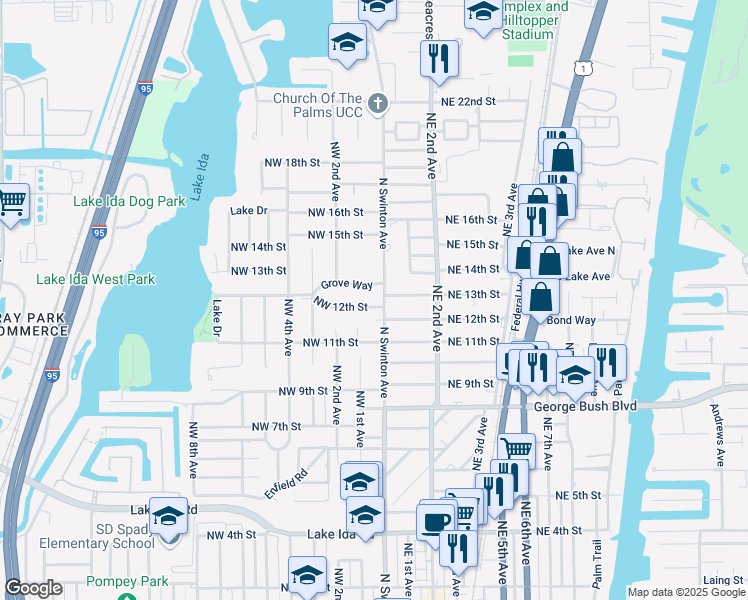 map of restaurants, bars, coffee shops, grocery stores, and more near 1202 North Swinton Avenue in Delray Beach