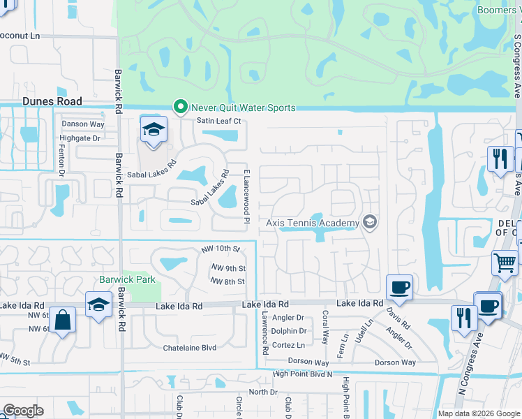 map of restaurants, bars, coffee shops, grocery stores, and more near 3205 Northwest 12th Street in Delray Beach