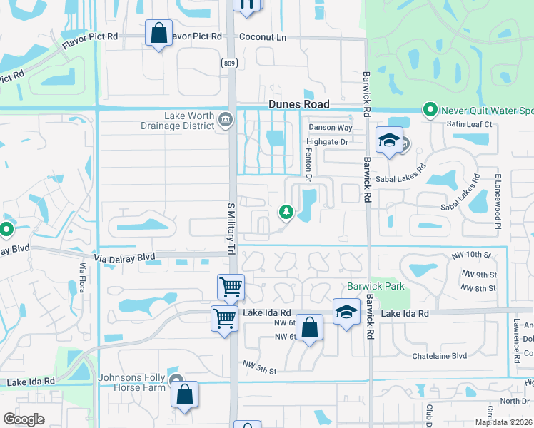 map of restaurants, bars, coffee shops, grocery stores, and more near 1421 West Wickham Circle in Delray Beach