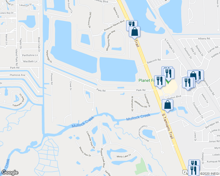 map of restaurants, bars, coffee shops, grocery stores, and more near C Birchwood Lane in Fort Myers