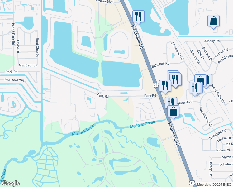 map of restaurants, bars, coffee shops, grocery stores, and more near C Birchwood Lane in Fort Myers