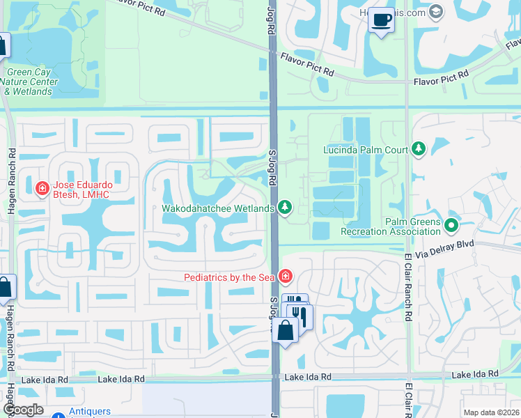 map of restaurants, bars, coffee shops, grocery stores, and more near 9688 Baywood Park Lane in Delray Beach