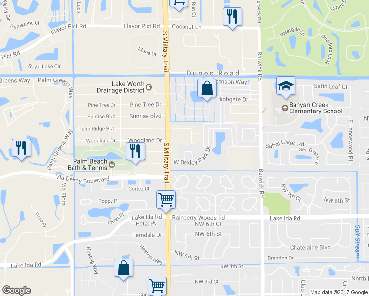 map of restaurants, bars, coffee shops, grocery stores, and more near 1421 West Wickham Circle in Delray Beach
