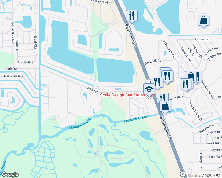 map of restaurants, bars, coffee shops, grocery stores, and more near C Birchwood Lane in Fort Myers