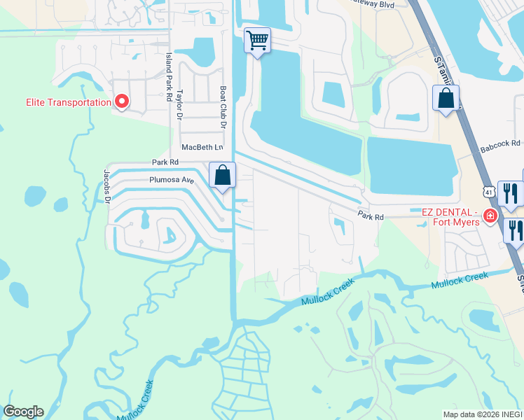 map of restaurants, bars, coffee shops, grocery stores, and more near 18221 Pioneer Road in Fort Myers