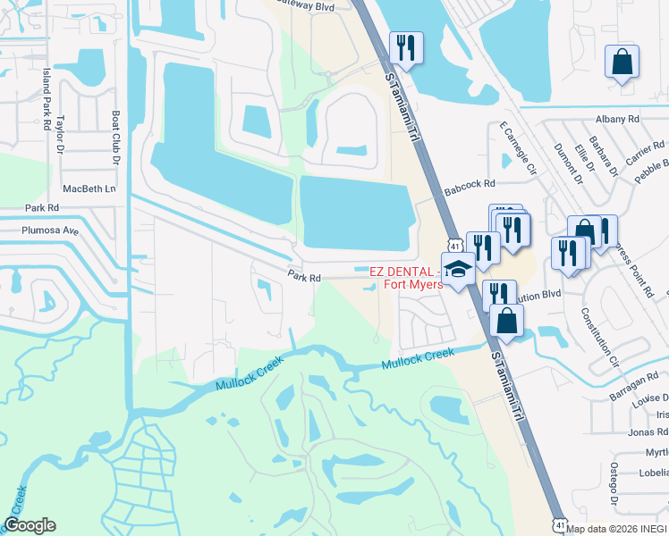 map of restaurants, bars, coffee shops, grocery stores, and more near C Birchwood Lane in Fort Myers