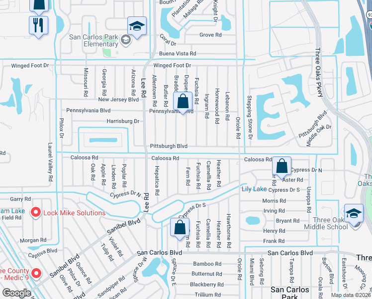 map of restaurants, bars, coffee shops, grocery stores, and more near 8368 Pittsburgh Boulevard in Fort Myers