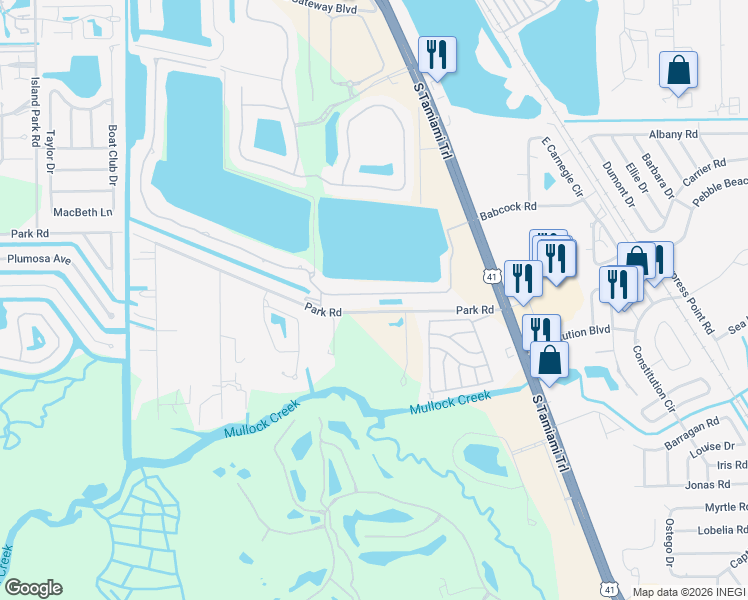 map of restaurants, bars, coffee shops, grocery stores, and more near C Birchwood Lane in Fort Myers