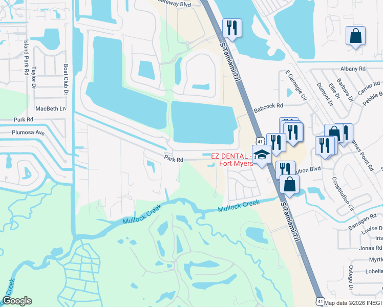 map of restaurants, bars, coffee shops, grocery stores, and more near C Birchwood Lane in Fort Myers