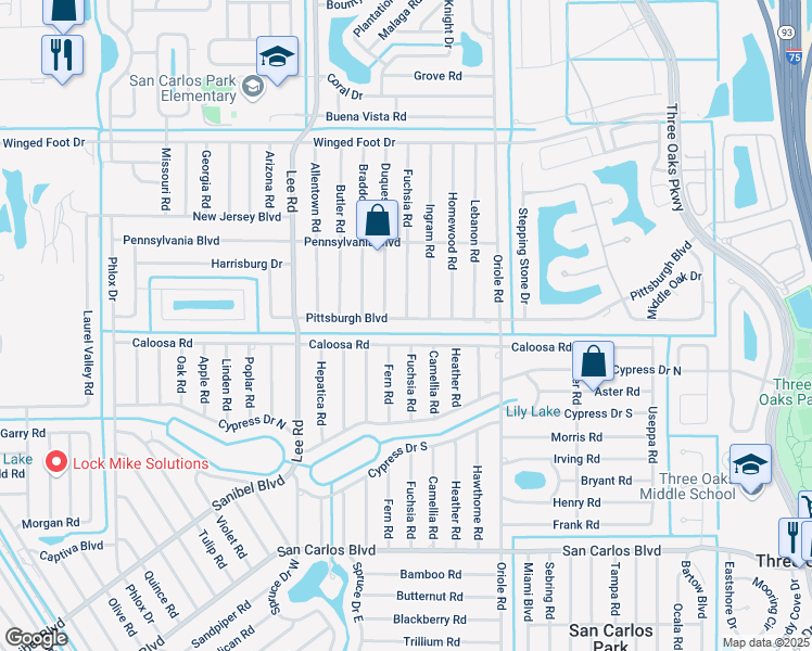 map of restaurants, bars, coffee shops, grocery stores, and more near 8396 Pittsburgh Boulevard in Fort Myers
