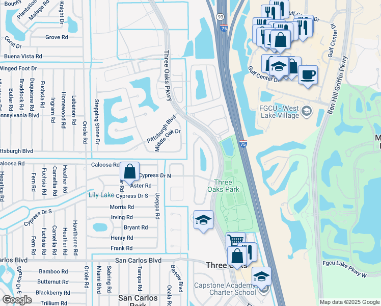 map of restaurants, bars, coffee shops, grocery stores, and more near 17890 Bermuda Dunes Drive in Fort Myers