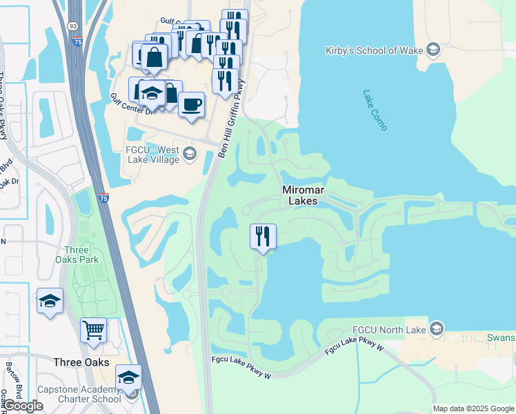 map of restaurants, bars, coffee shops, grocery stores, and more near 10160 Bellavista Circle in Miromar Lakes