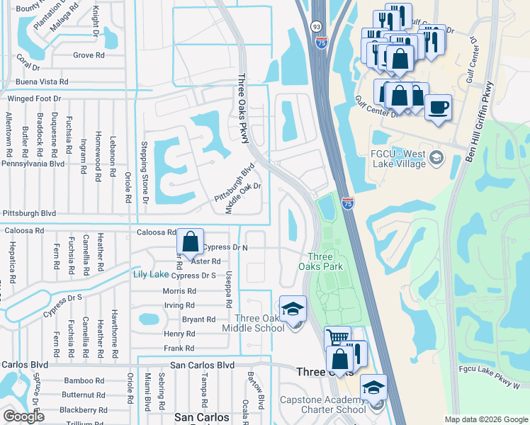 map of restaurants, bars, coffee shops, grocery stores, and more near 9259 Crocus Court in Fort Myers