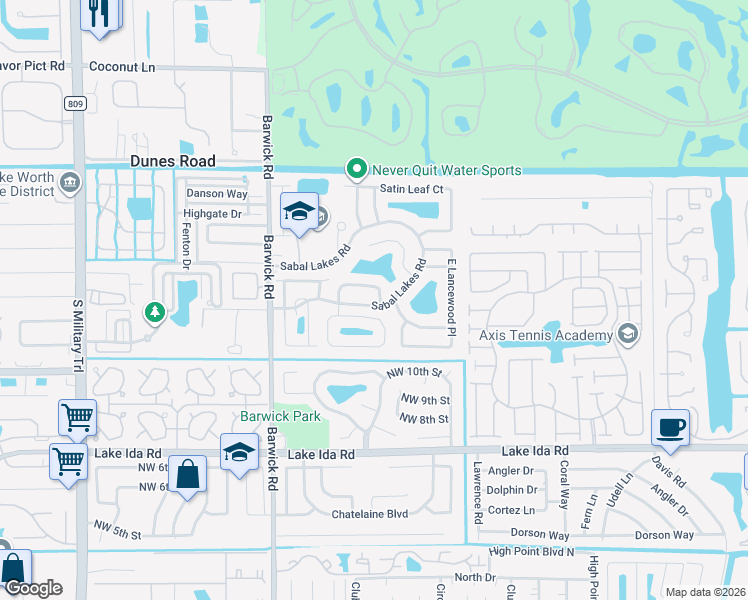 map of restaurants, bars, coffee shops, grocery stores, and more near 3995 Laurelwood Lane in Delray Beach